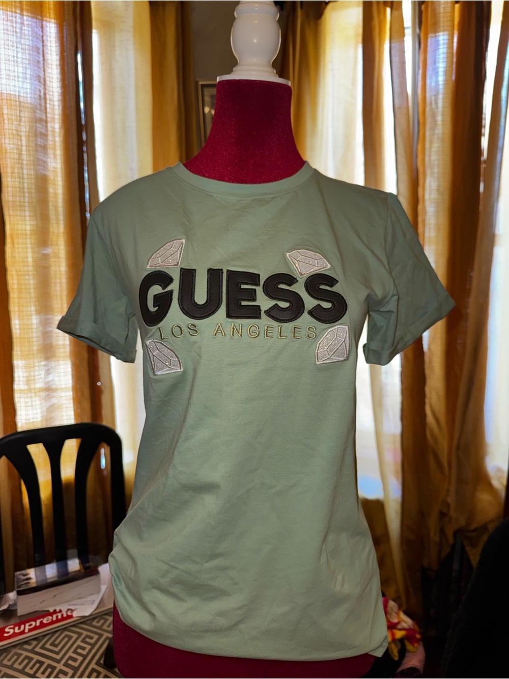 GUESS Mint Green Los Angeles Embroidered Logo Tee
